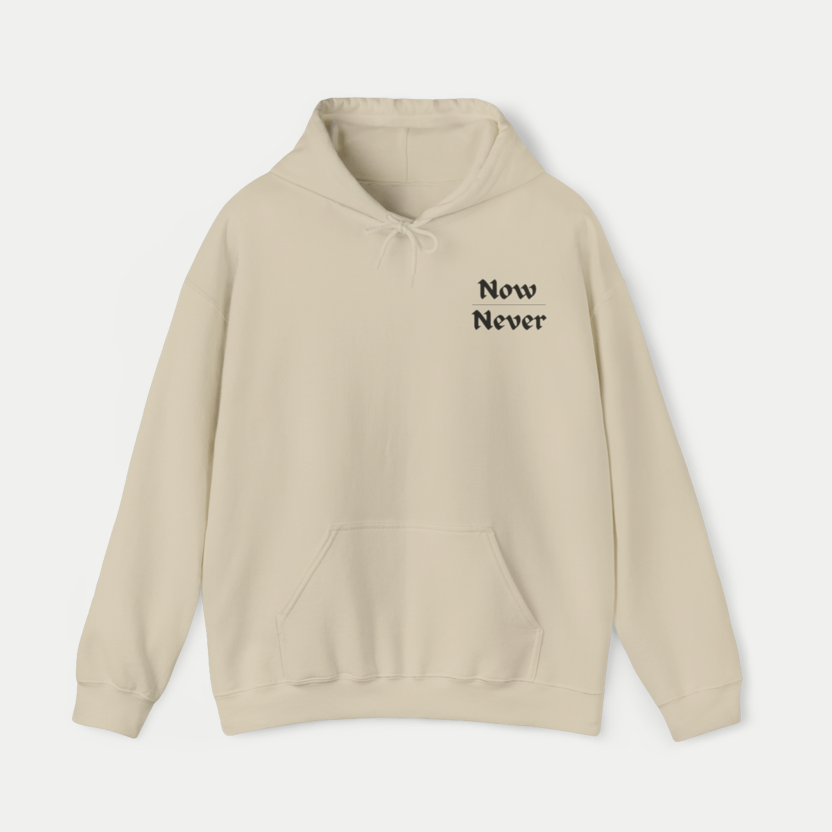 Motivation Inspired Now Over Never Hooded Sweatshirt Color Sand Front
